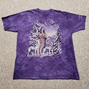 The Mountain Shirt Mens 2XL Purple Tie Dye Wolf Maiden Native American Nature